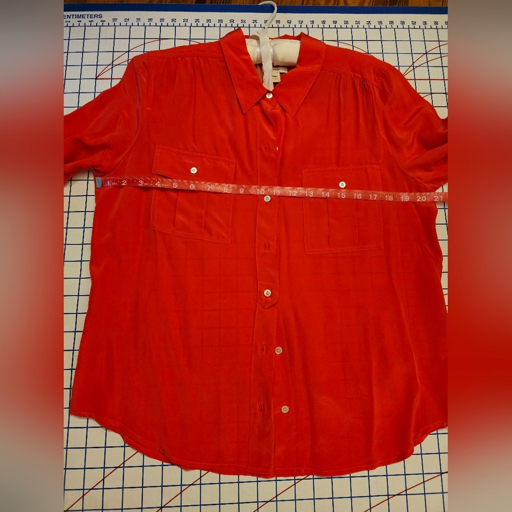 Vibrant Red Orange Button-Up J. Crew Silk Shirt - Picture 5 of 6